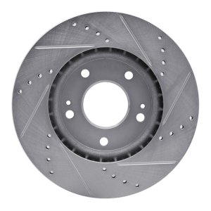 Hyundai Veloster Brake Rotor (1) - Front Left - R1 Concepts - Drilled & Slotted - Silver - `11-`25